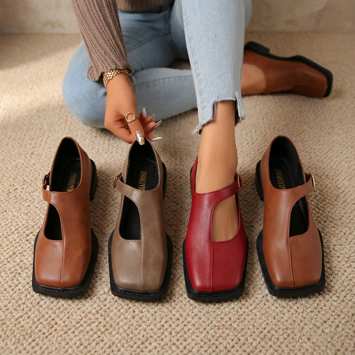 Product image for 2026 New Retro Square-Toe Mary Jane Shoes, Single-Strap Shallow-Mouth Flats, British-Style Thick-Soled Commuter Women&