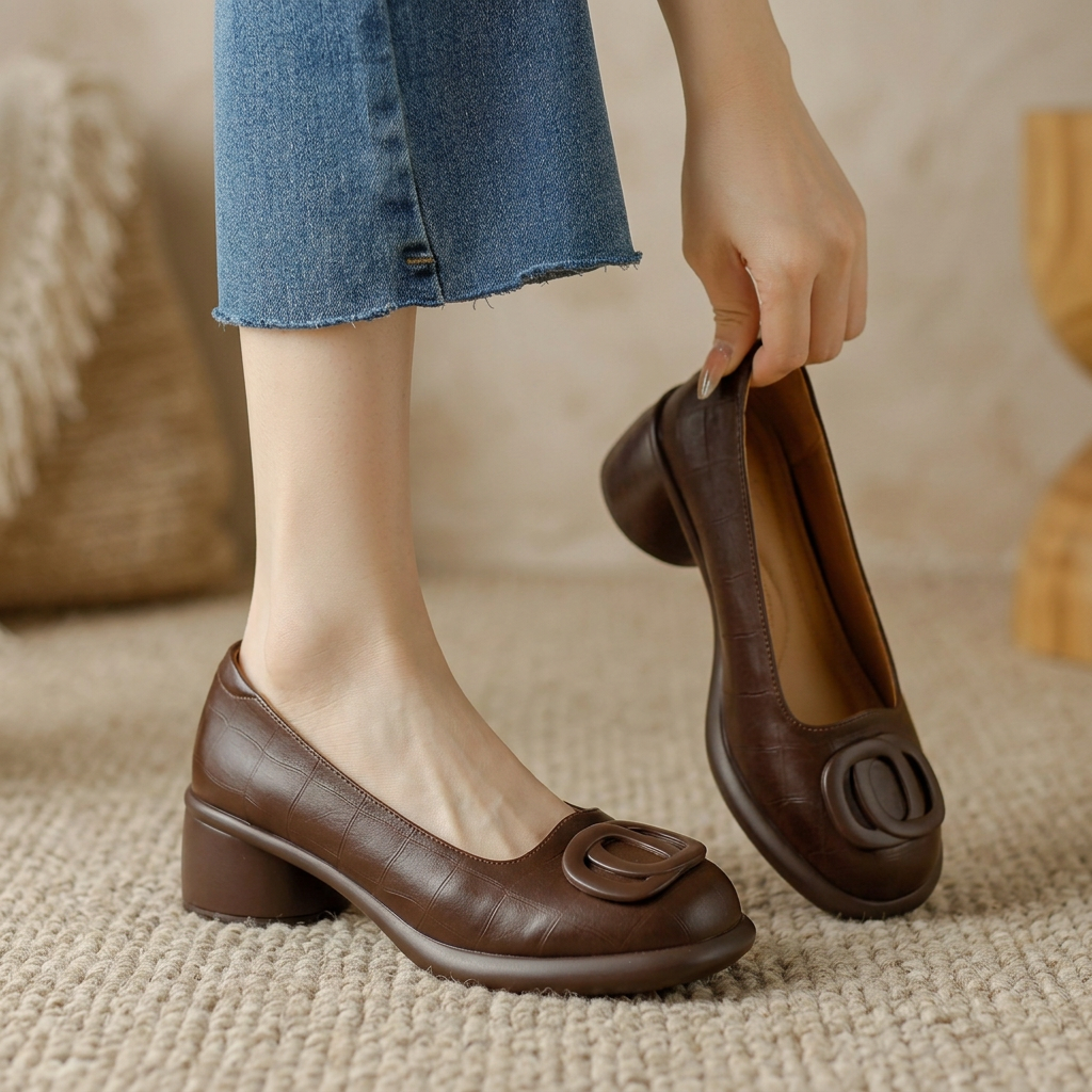 Product image for 2025 Hot Seller Retro Spring  Autumn Fashion Trend Round Head Soft Bottom Thick Heel Women Soft Bottom Single Shoes Comfortable