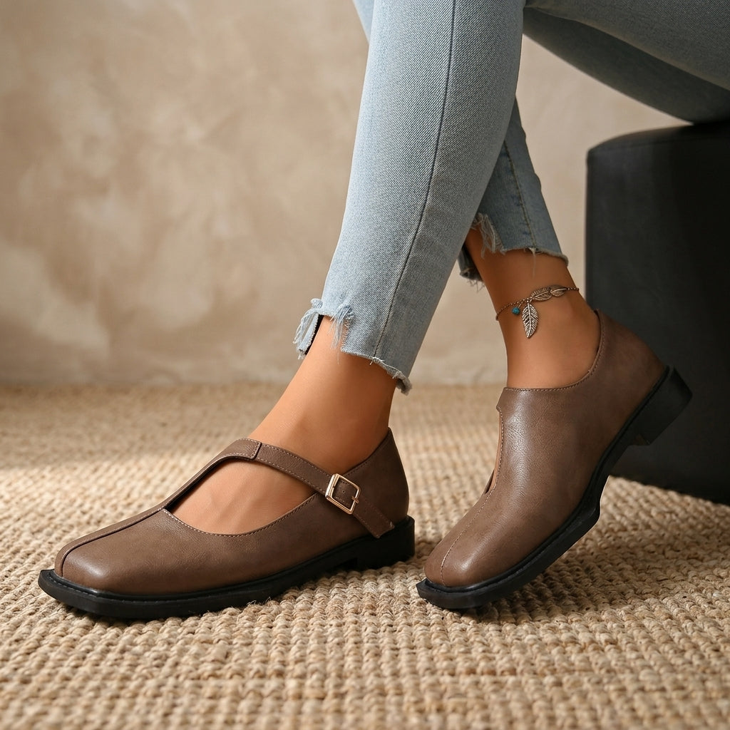 Product image for 2026 New Retro Square-Toe Mary Jane Shoes, Single-Strap Shallow-Mouth Flats, British-Style Thick-Soled Commuter Women&