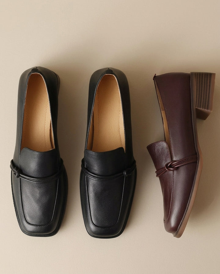 Product image for Classic Loafers Women Genuine Cow Leather Square Toe Pumps Slip-on Retro Lady Casual Cozy Shoes Handmade Size 40
