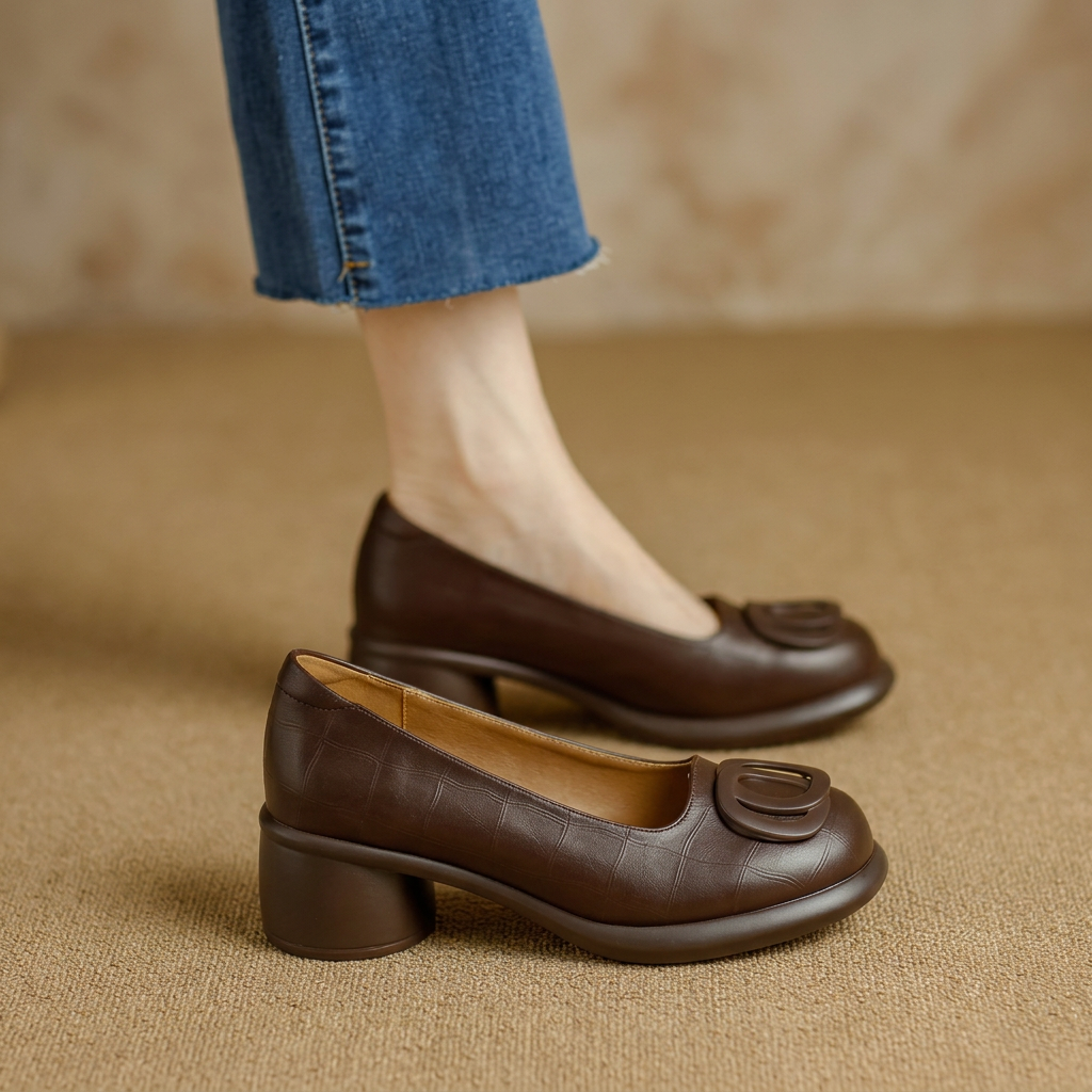 Product image for 2025 Hot Seller Retro Spring  Autumn Fashion Trend Round Head Soft Bottom Thick Heel Women Soft Bottom Single Shoes Comfortable