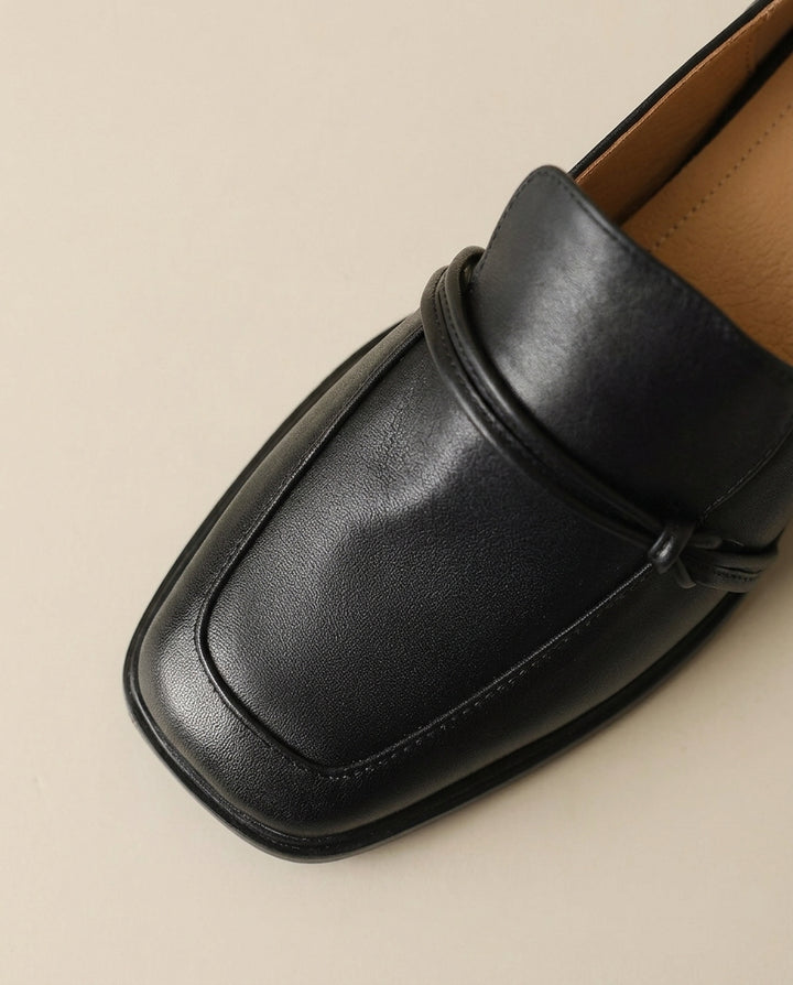 Product image for Classic Loafers Women Genuine Cow Leather Square Toe Pumps Slip-on Retro Lady Casual Cozy Shoes Handmade Size 40