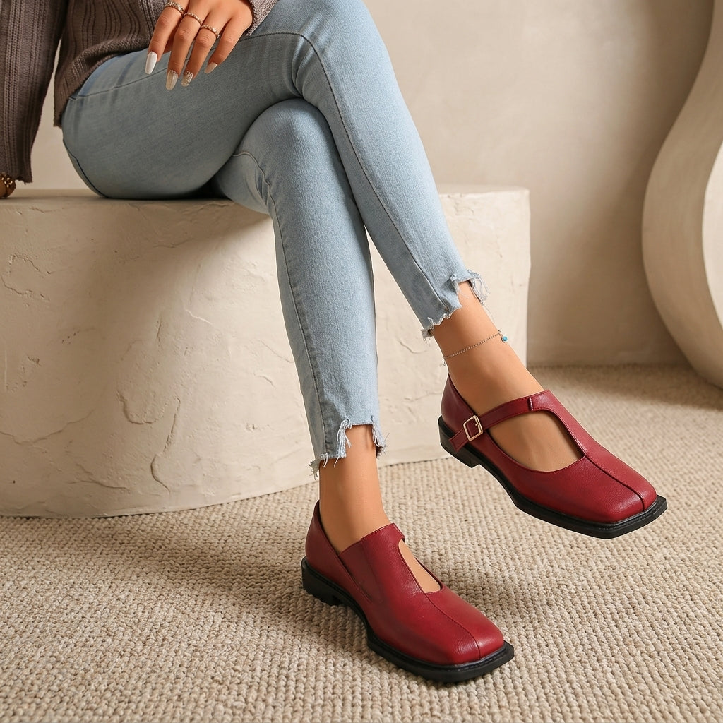 Product image for 2026 New Retro Square-Toe Mary Jane Shoes, Single-Strap Shallow-Mouth Flats, British-Style Thick-Soled Commuter Women&
