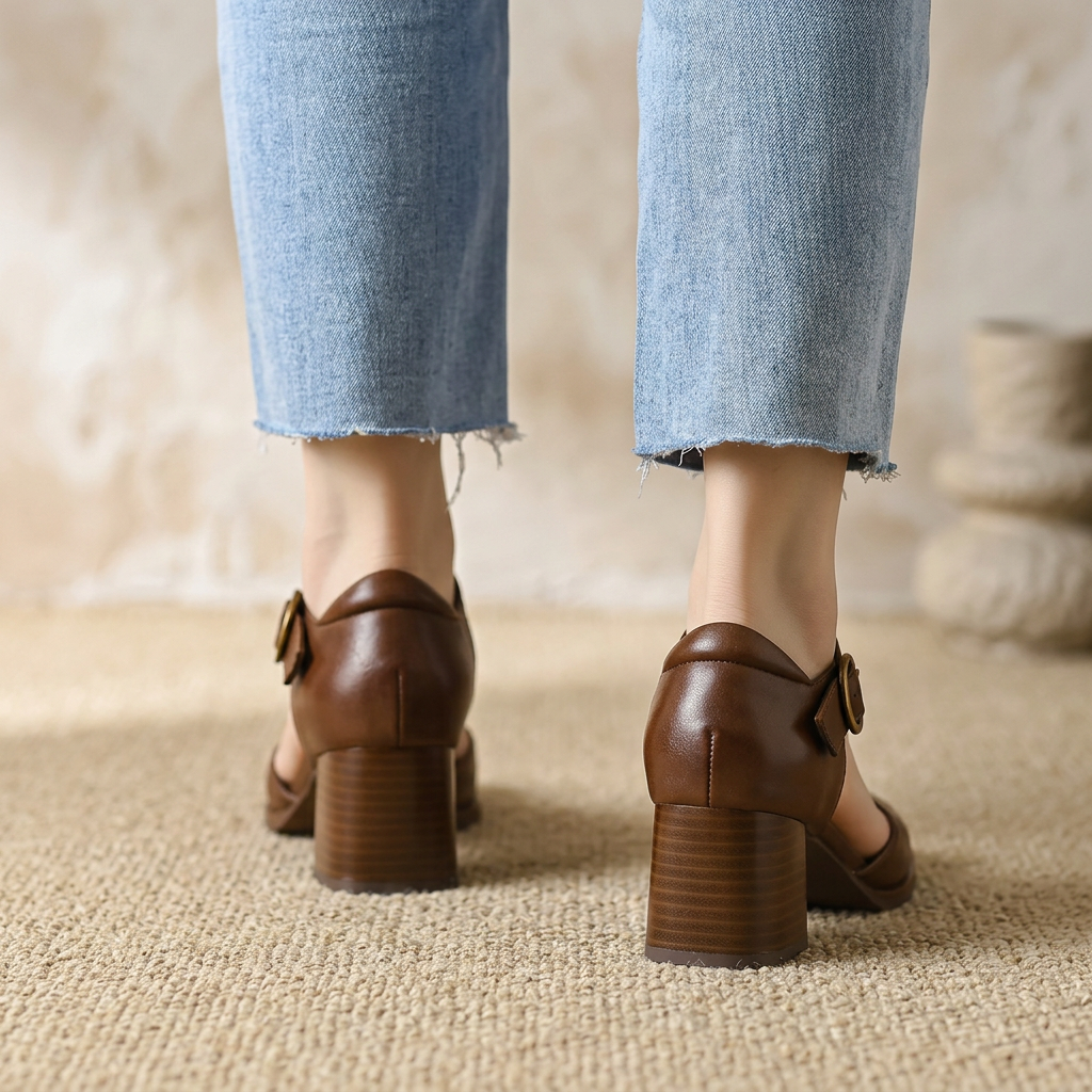 Product image for 2025 New Fashion Classics Genuine Leather Sandals Woman Thick High Heels Sandals Office Ladies Dress Summer Shoes Heels Women