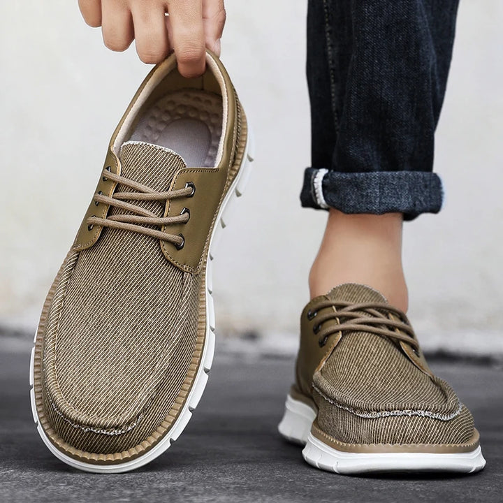 Product image for Men Casual Canvas Shoes Comfortable White Sole Anti Slip Boat Design Classic Beige Color Scheme Lightweight Daily Walking Shoes