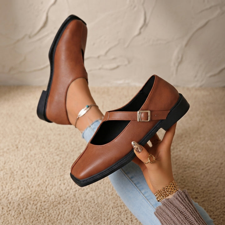 Product image for 2026 New Retro Square-Toe Mary Jane Shoes, Single-Strap Shallow-Mouth Flats, British-Style Thick-Soled Commuter Women&
