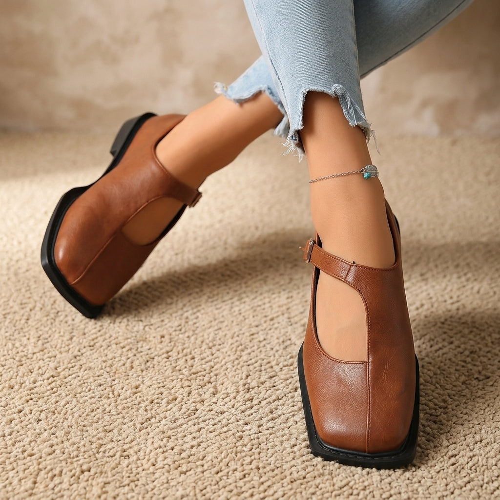Product image for 2026 New Retro Square-Toe Mary Jane Shoes, Single-Strap Shallow-Mouth Flats, British-Style Thick-Soled Commuter Women's Shoes
