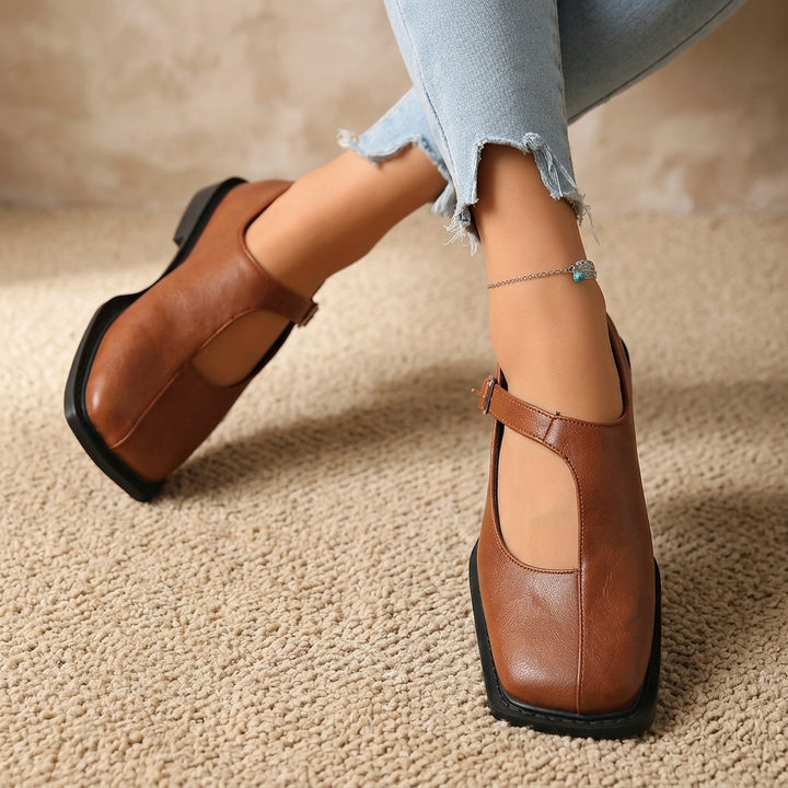 Product image for 2026 New Retro Square-Toe Mary Jane Shoes, Single-Strap Shallow-Mouth Flats, British-Style Thick-Soled Commuter Women&