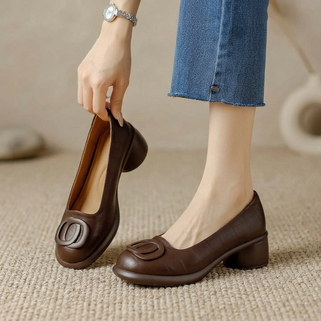 Product image for 2025 Hot Seller Retro Spring  Autumn Fashion Trend Round Head Soft Bottom Thick Heel Women Soft Bottom Single Shoes Comfortable