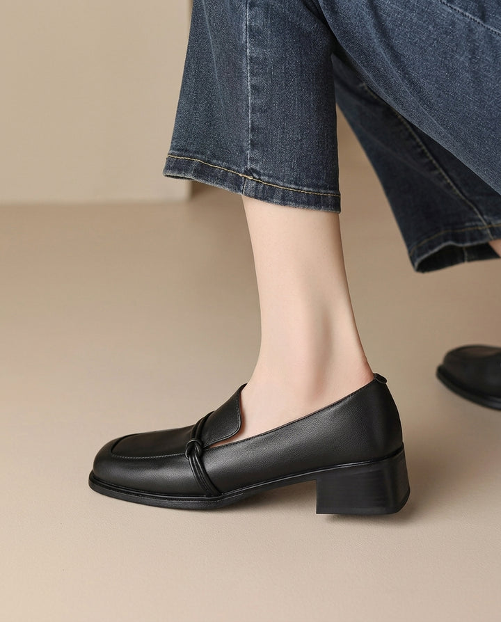 Product image for Classic Loafers Women Genuine Cow Leather Square Toe Pumps Slip-on Retro Lady Casual Cozy Shoes Handmade Size 40