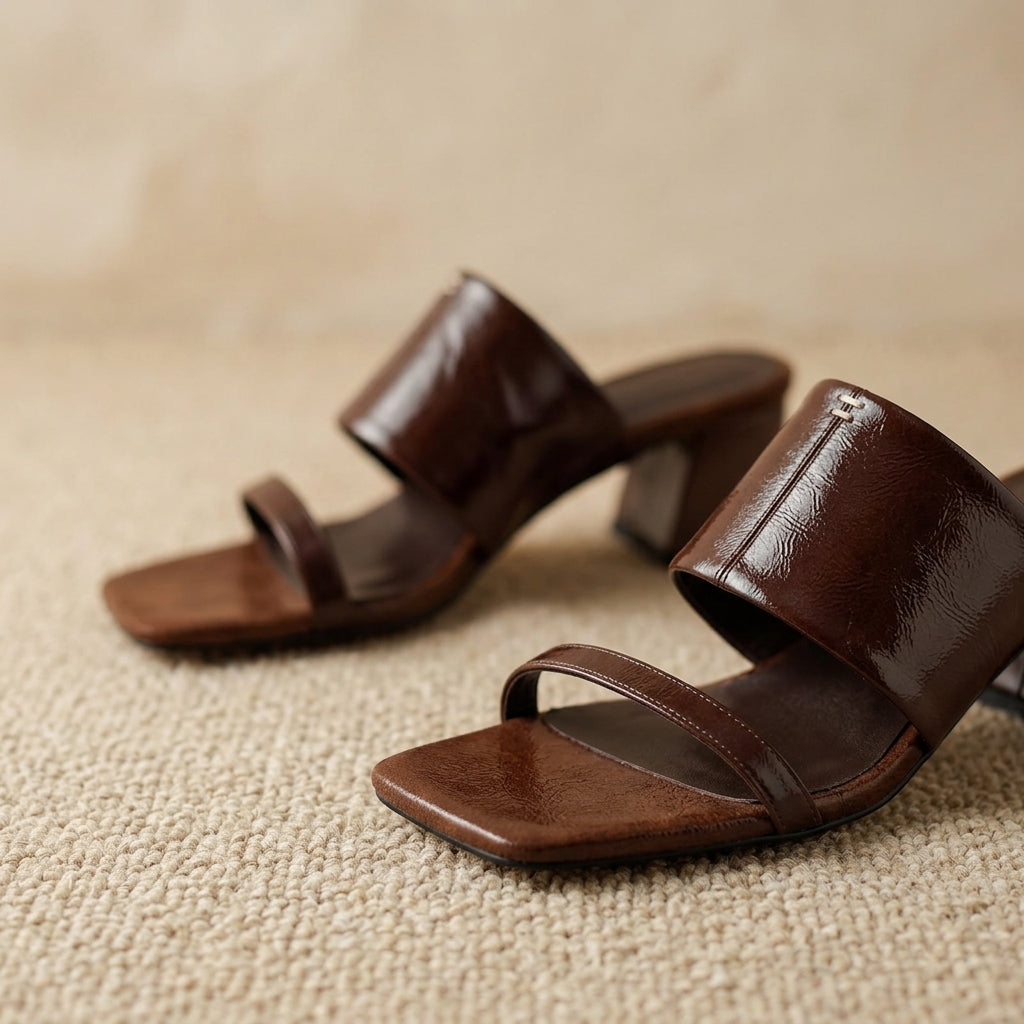 Product image for New Square-toe Open-toe Sandals and Slippers for Women in Summer, Simple Temperament, Block Heel High Heels with One Belt