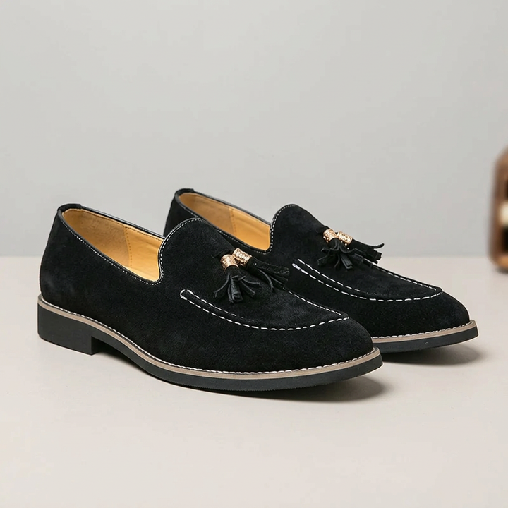 Product image for New Fashion Tassel Leather Men Shoes Slip On Loafers Round Toe Patchwork Suede Dress Shoes Man Daily Wedding Party Shoes for Man