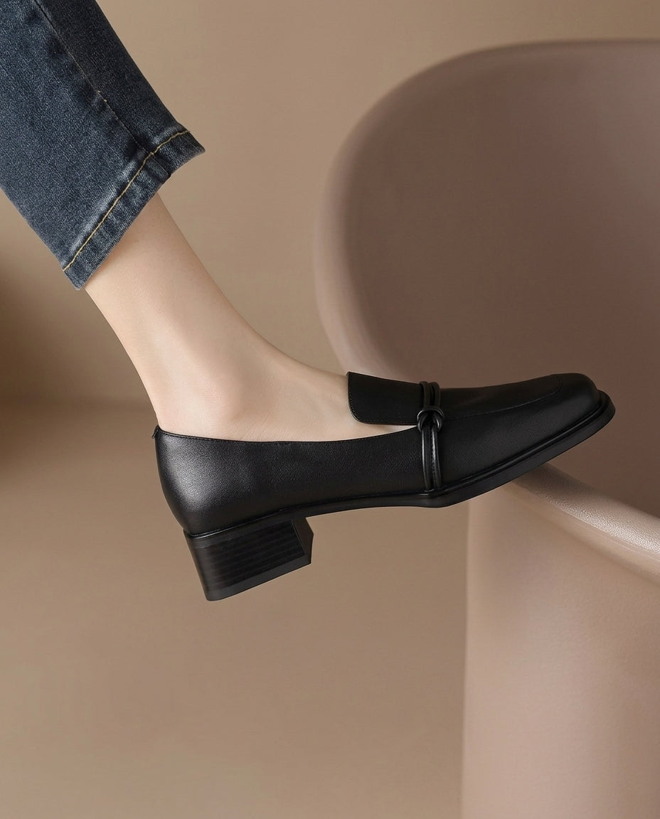 Product image for Classic Loafers Women Genuine Cow Leather Square Toe Pumps Slip-on Retro Lady Casual Cozy Shoes Handmade Size 40