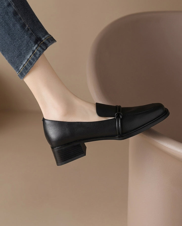 Product image for Classic Loafers Women Genuine Cow Leather Square Toe Pumps Slip-on Retro Lady Casual Cozy Shoes Handmade Size 40
