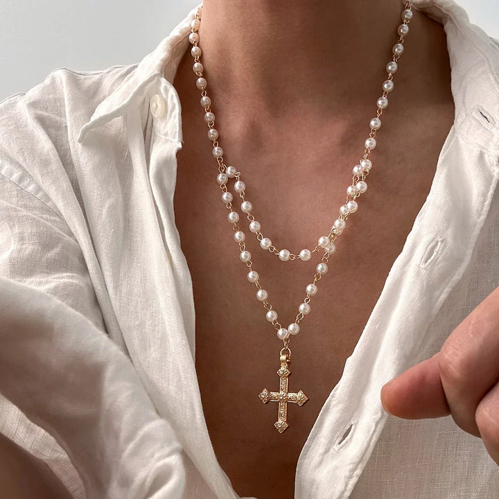 Matteo Pearl Cross Necklace