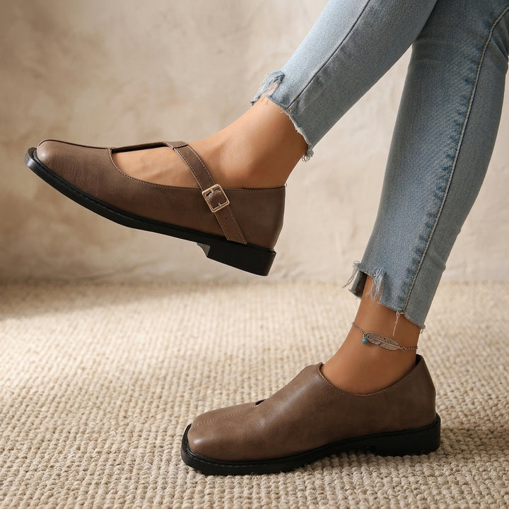 Product image for 2026 New Retro Square-Toe Mary Jane Shoes, Single-Strap Shallow-Mouth Flats, British-Style Thick-Soled Commuter Women&