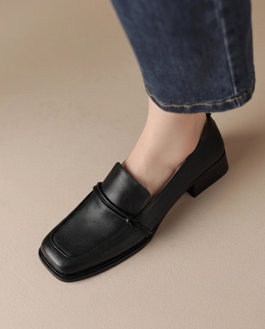 Product image for Classic Loafers Women Genuine Cow Leather Square Toe Pumps Slip-on Retro Lady Casual Cozy Shoes Handmade Size 40