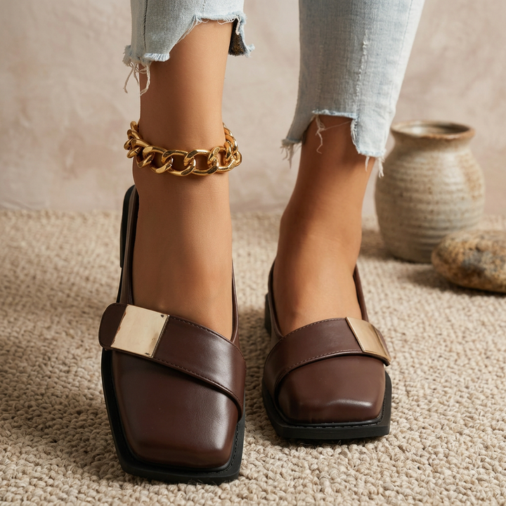 Product image for Women Sexy Sandals Elegant Square Toe Causal Flat Shoes for Women Fashion Low Heels Sandals Brand Designer Women Party Shoes