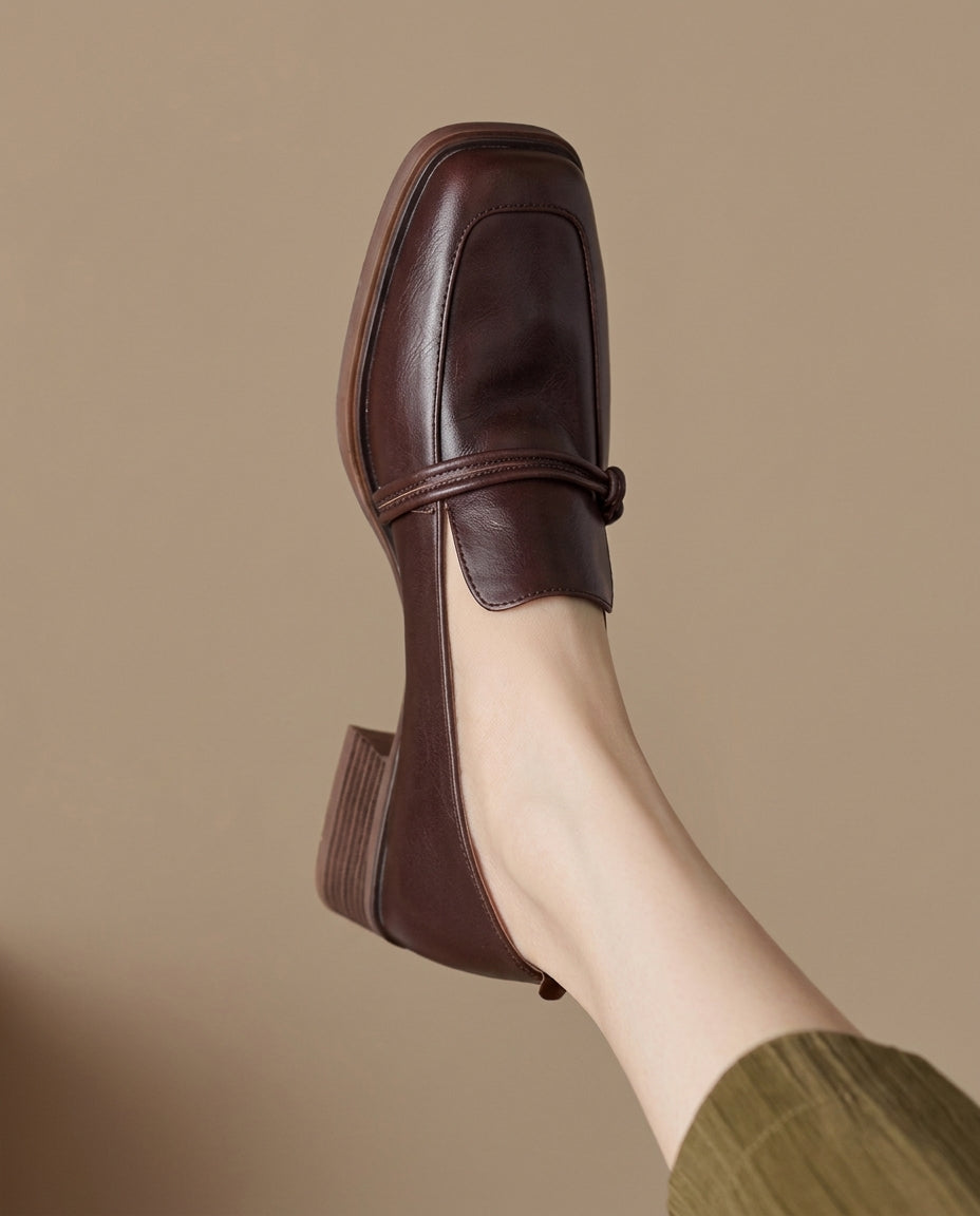 Product image for Classic Loafers Women Genuine Cow Leather Square Toe Pumps Slip-on Retro Lady Casual Cozy Shoes Handmade Size 40