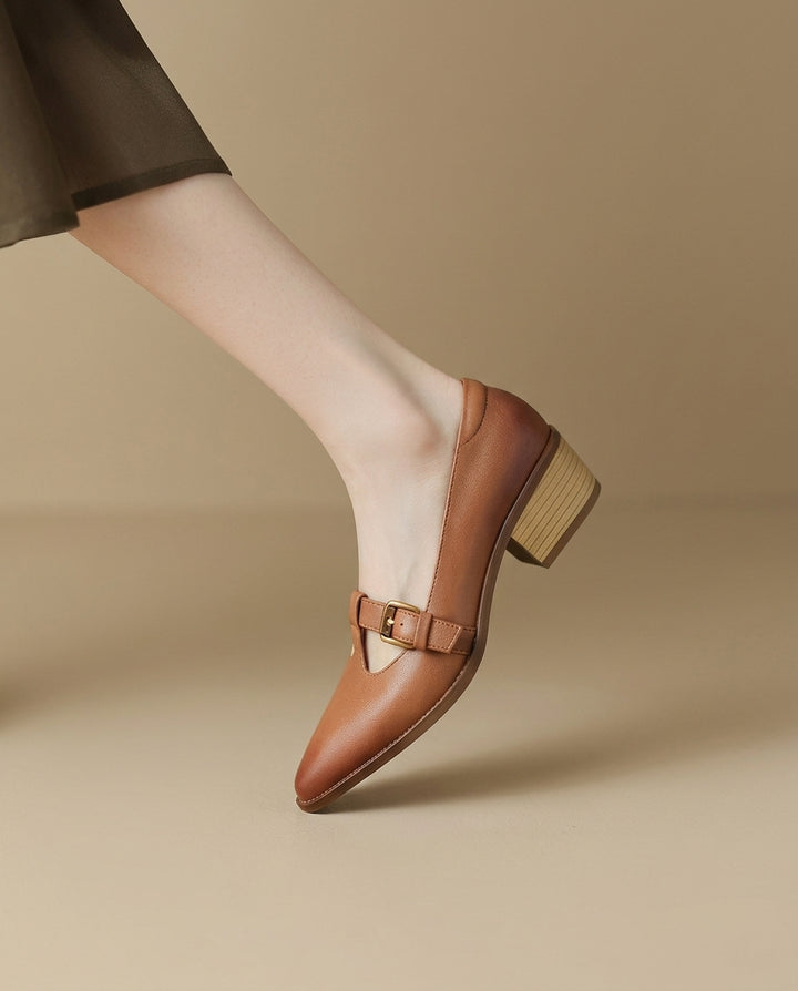 Product image for 2026New Retro Pointed-Toe Flats Spring and Autumn Chunky Heel Leather Shoes Versatile T-Strap Shoes Ultra-Soft Leather Mid Heels