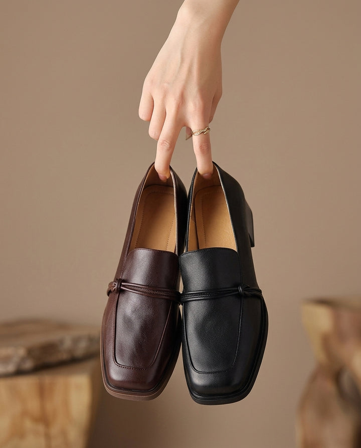 Product image for Classic Loafers Women Genuine Cow Leather Square Toe Pumps Slip-on Retro Lady Casual Cozy Shoes Handmade Size 40